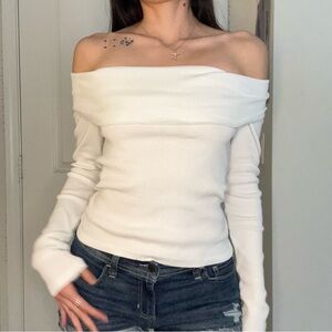 Brandy Melville Off-Shoulder white long sleeve top cotton